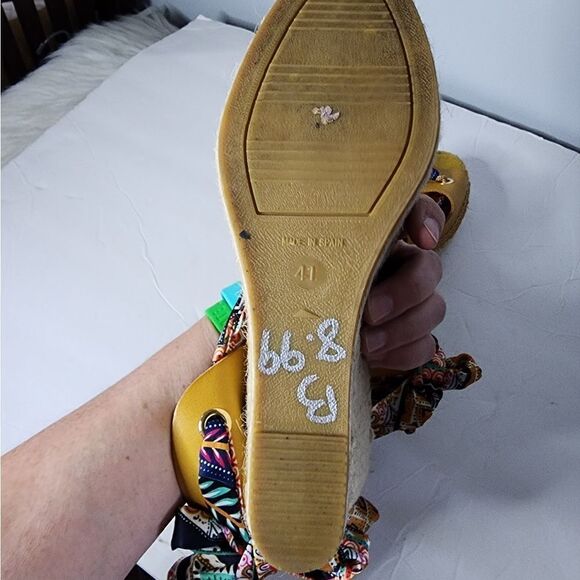Vidorreta made in Spain strappy open toe sandal EU 41 yellow espadrille wedges - Picture 4 of 7